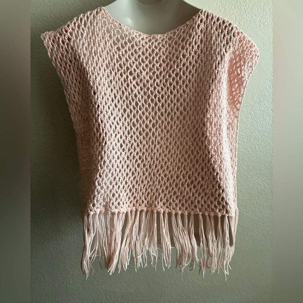 Pink Fringe Knit Sweater Poncho OS - Picture 5 of 8